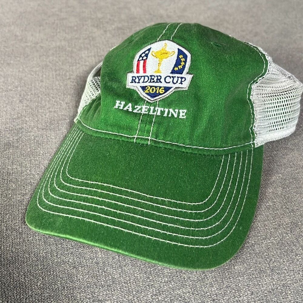 Ahead Ryder Cup 2016 Hazeltine Adjustable Hook and Loop Green Trucker Cap Hat On